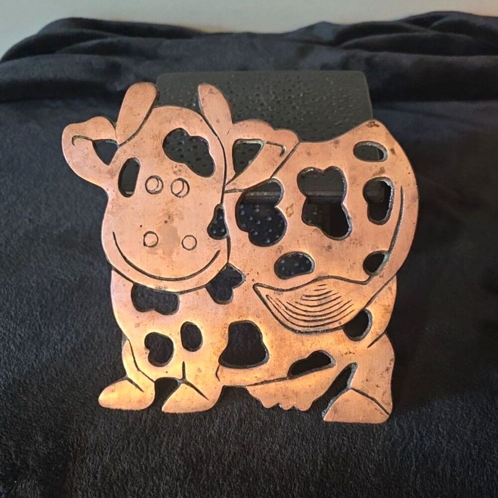 Metal Trivet For Hot Pans/Pots, Cow Shaped With Copper Color Top 1999
